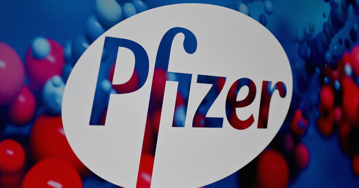 The Pfizer logo is seen at the Pfizer Inc. headquarters in a file photo from December 2020 in New York City.