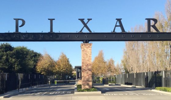 The gates to Pixar's campus is seen in Emeryville, California, on Nov. 29, 2016.