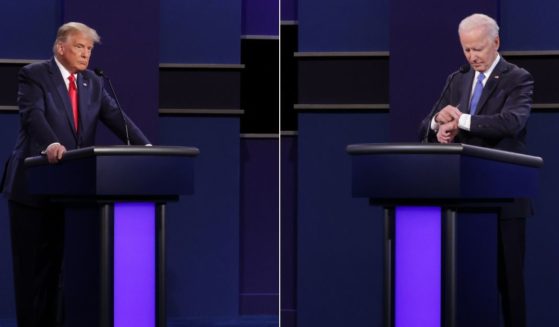 Then-President Donald Trump, left, and then-Democratic presidential candidate Joe Biden participate in a presidential debate in Nashville, Tennessee, on Oct. 22.