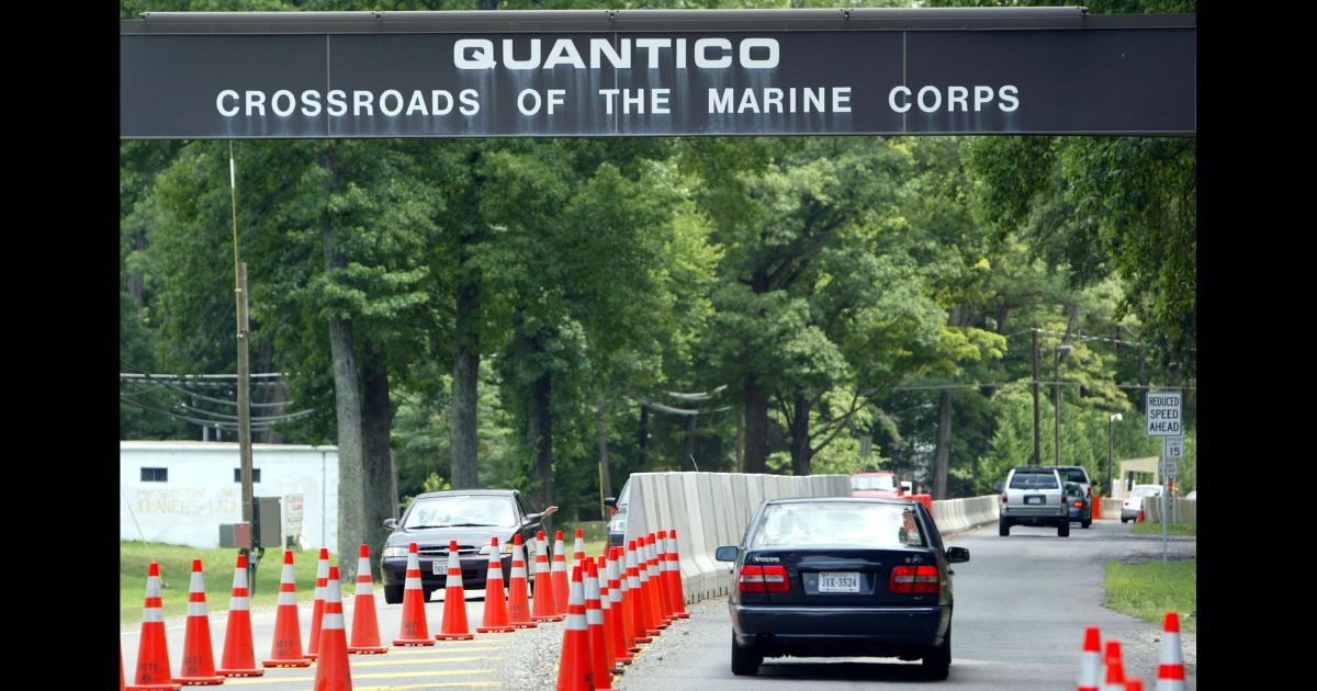 The main gate at Marine Corps Base Quantico in Quantico, Virginia.