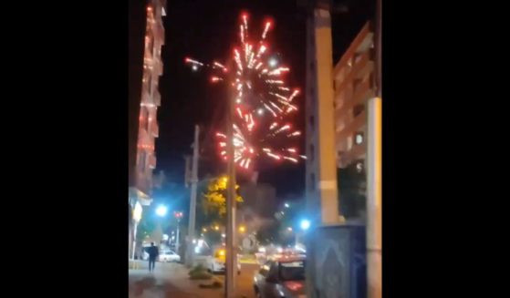 Fireworks in the Iranian city of Saqqez celebrate the death of President Ebrahim Raisi.