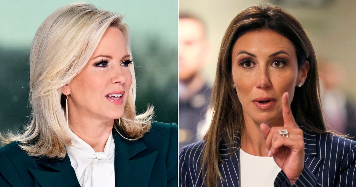 At left, Shannon Bream hosts "Fox News Sunday" at the network's Washington bureau on March 17. At right, Alina Habba, a lawyer for former President Donald Trump, speaks as she arrives to court for opening statements in his "hush money" trial at Manhattan Criminal Court in New York on April 22.