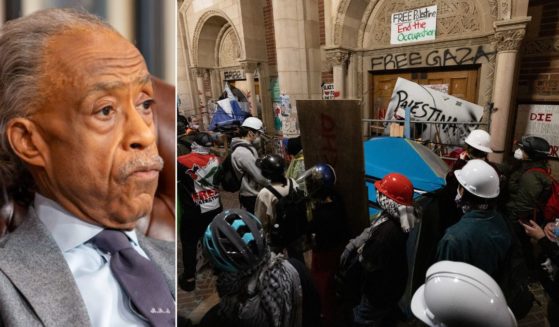 Rev. Al Sharpton, left, seen in a February file photo, compared the violence at college campuses like UCLA, right, to the Capitol incursion of Jan. 6, 2021.