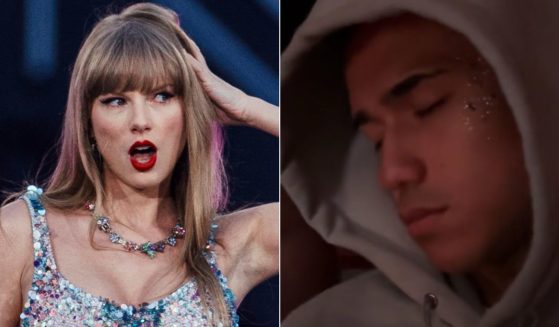 A TikTok user posted a video of her brother, right, sleeping during Taylor Swift's Eras Tour in Lisbon, Portugal, on May 25.