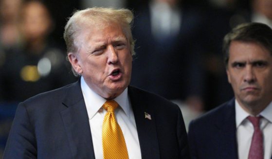 Former President Donald Trump speaks to the media as the jury ends its first day of deliberations in his "hush money" trial at Manhattan Criminal Court in New York on Wednesday.