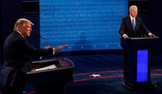 Now-former President Donald Trump answers a question on Oct. 22, 2020, as President Joe Biden listens during the presidential debate at Belmont University in Nashville, Tennessee. Trump and Biden will debate twice this year.