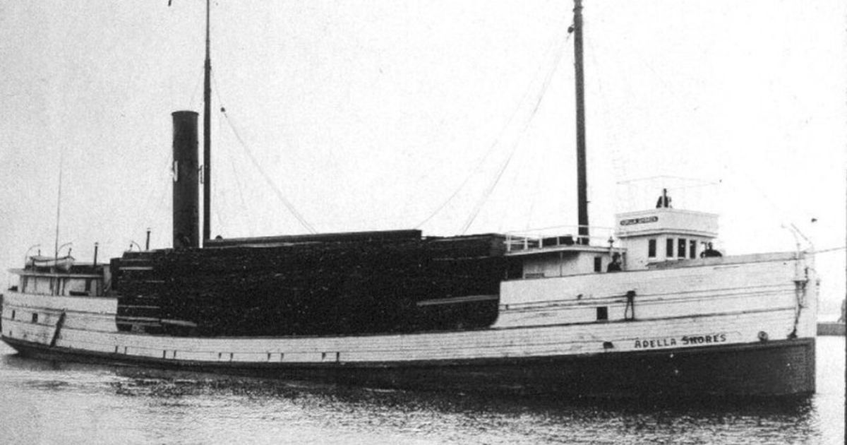 The Adella Shores, a 195-foot wooden steamer, vanished in 1909 with 14 people aboard.