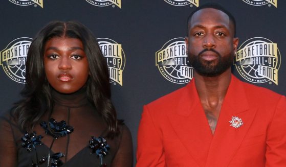 Dwyane Wade, right, and his son, Zaya, attend the 2023 Naismith Basketball Hall of Fame Induction at Symphony Hall in Springfield, Massachusetts, on Aug. 12, 2023.