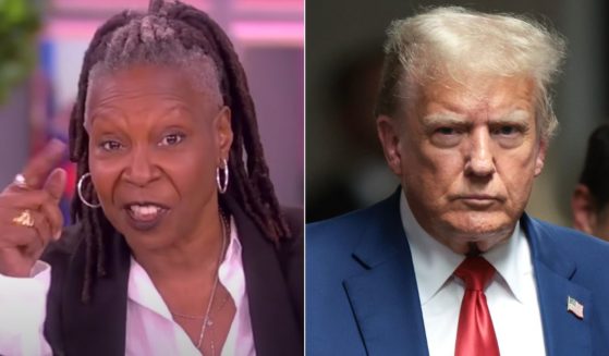 On Tuesday's episode of "The View," co-host Whoopi Goldberg, left, called former President Donald Trump, right, a "snowflake" for complaining about the gag order in his hush money trial.