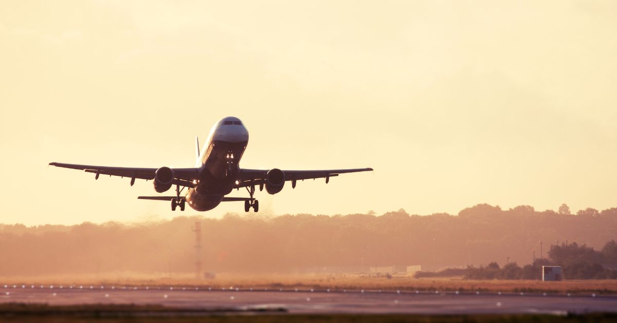 This Getty stock image shows an airplane taking off.