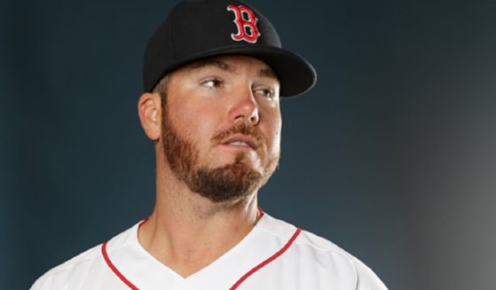 Former Red Sox reliever Austin Maddox is pictured in a file photo from February 2018 at JetBlue Park in Fort Myers, Florida.