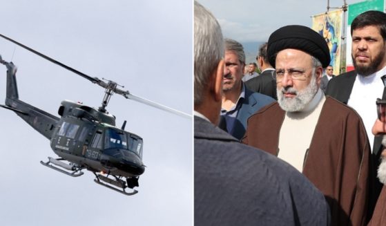 A stock photo of a Bell 212 helicopter, operated by the Italian air force, left; Iranian Prersident Ebrahim Raisi, right.