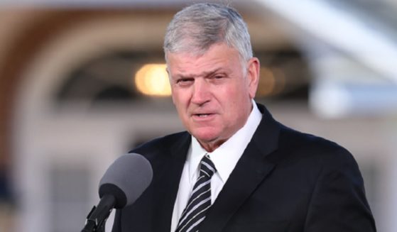 Franklin Graham, pictured in a file photo from the 2018 funeral of his father, the Rev. Billy Graham.