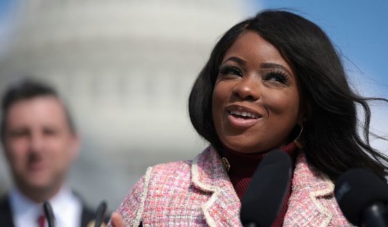 Rep. Jasmine Crockett (D-TX) speaks during a press conference outside the U.S. Capitol March 20, 2024 in Washington, DC.