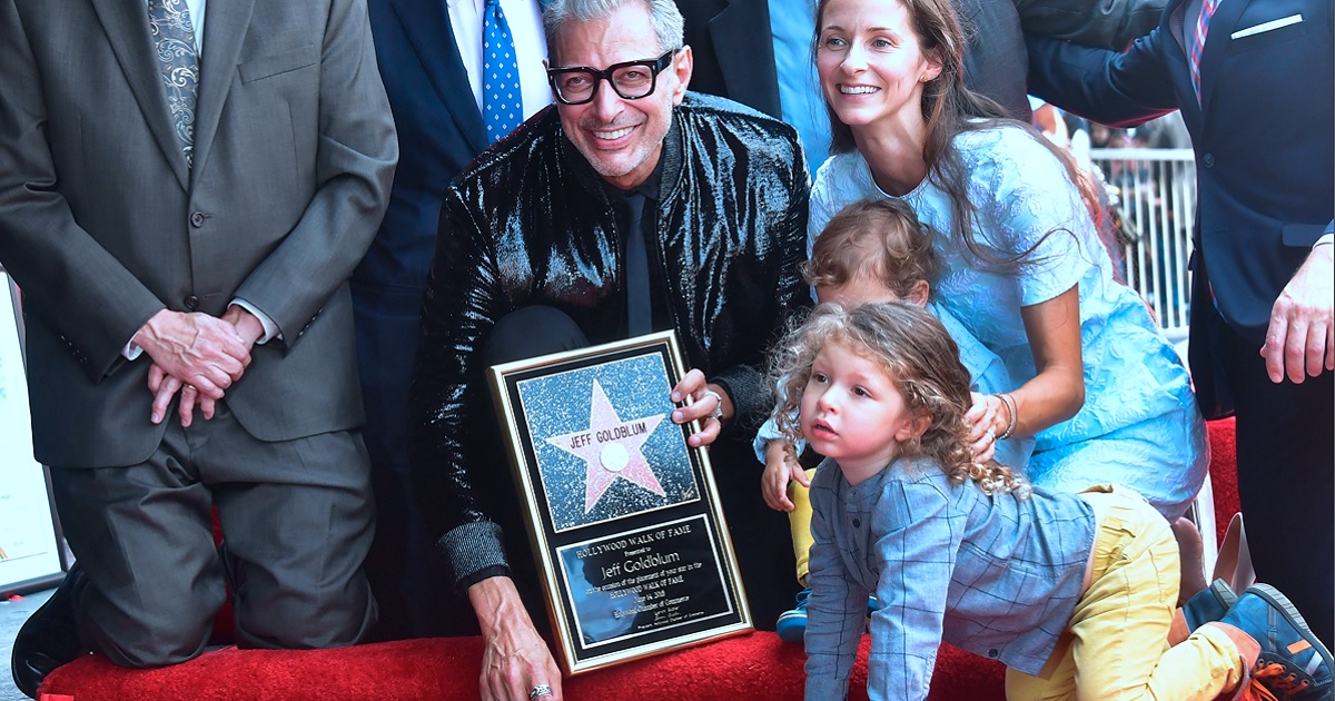 Actor Jeff Goldblum, in a June 2018 file photo, poses with his wife, Emilie Livingston, and children, Charlie, now 8, and River, now 6, near his his Hollywood Walk of Fame star during its unveiling ceremony in Hollywood.