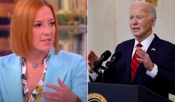 Former White House press secretary Jen Psaki, left, appearing on "The View" on Monday; right, President Joe Biden in an April 24, file photo in the White House.