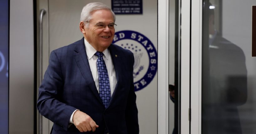 Democratic Sen. Bob Menendez of New Jersey is pictured in a March 22 photo in the Senate Subway of the U.S. Capitol. Menendez faces trial starting Monday on bribery charges.