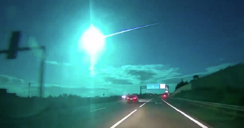 A meteor lights up the sky over the Iberian Peninsula on Saturday.