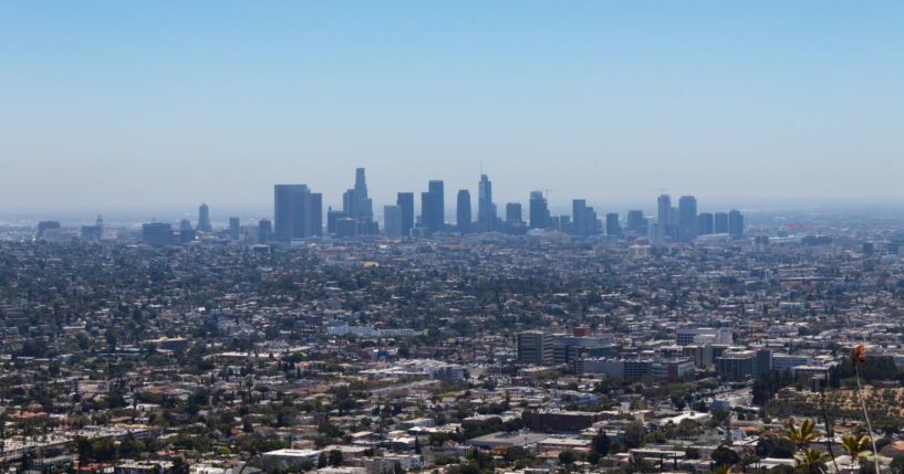 An undated stock photo shows the Los Angeles skyline and surrounding area as seen from the Griffith Observatory.