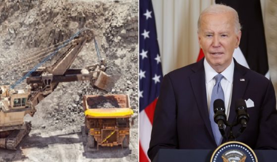 President Joe Biden, right, and his administration have continually pushed for the use of electric vehicles, but the reality of copper mining, as depicted left, may stop their ideological dreams in their tracks.
