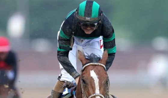 Jockey Brian J. Hernandez Jr pulls up after riding Mystik Dan to victory in the May 4 Kentucky Derby at Churchill Downs in Louisville, Kentucky.