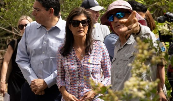 Former U.S. Ambassador and onetime Republican presidential contender Nikki Haley pays a visit Monday to a kibbutz that was targeted during the Oct. 7 Hamas attack on Israel.