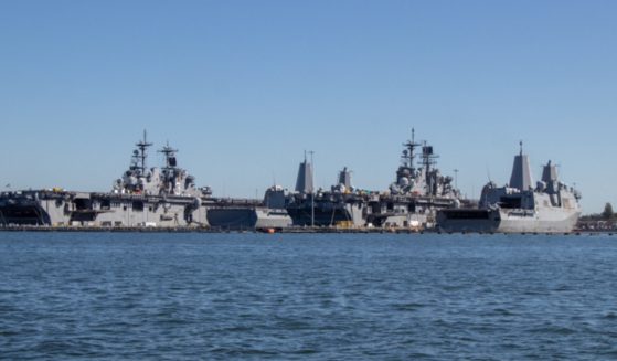 Ships are lined up in an October 2022 file photo from the U.S. Navy's Naval Station Norfolk, in Norfolk, Virginia.