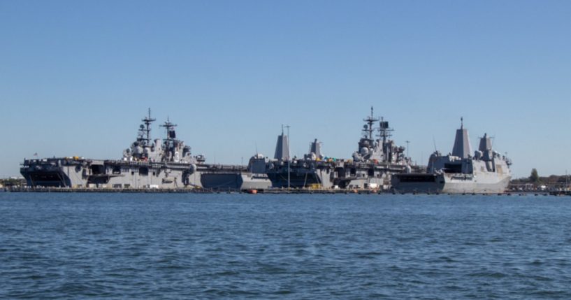 Ships are lined up in an October 2022 file photo from the U.S. Navy's Naval Station Norfolk, in Norfolk, Virginia.