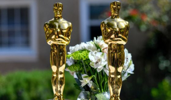 View of the Oscars won by French director and screenwriter Justine Triet and Arthur Harari for Best Original Screenplay for "Anatomy of a Fall" during the brunch party for French Oscars nominees and winners organized by the French consulate at Maison de France in Beverly Hills, California, on March 11, 2024.