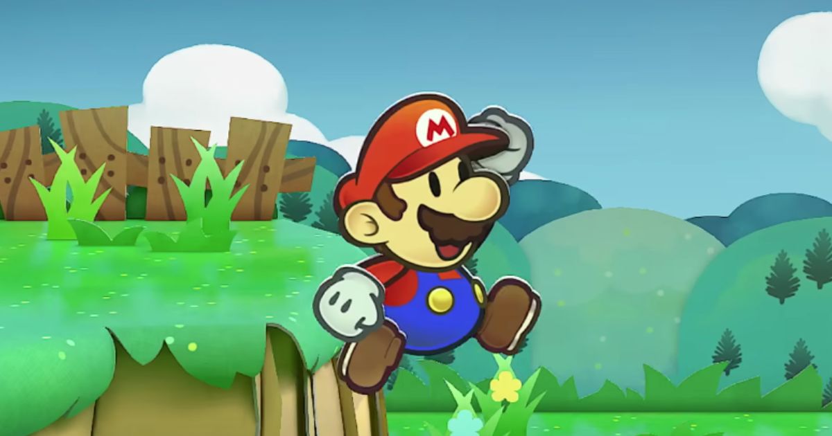 Paper Mario jumping in the air in the trailer for the upcoming remake of "Paper Mario: The Thousand-Year Door."