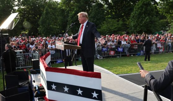 Former President Donald Trump holds a rally in the historical Democratic district of the South Bronx on May 23, 2024 in New York City.