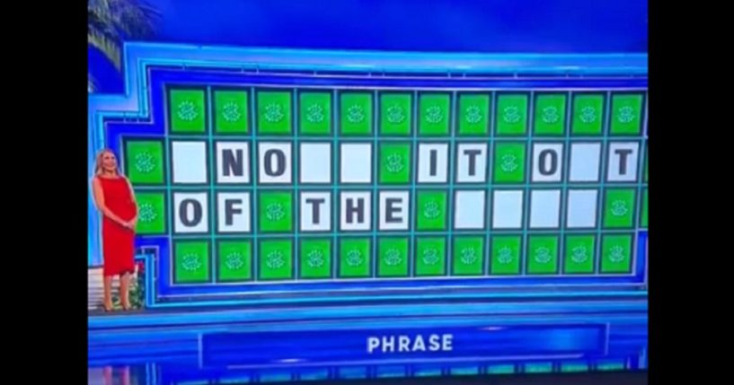 The phrase "Knock it out of the park" is all but spelled out on a "Wheel of Fortune" game board.