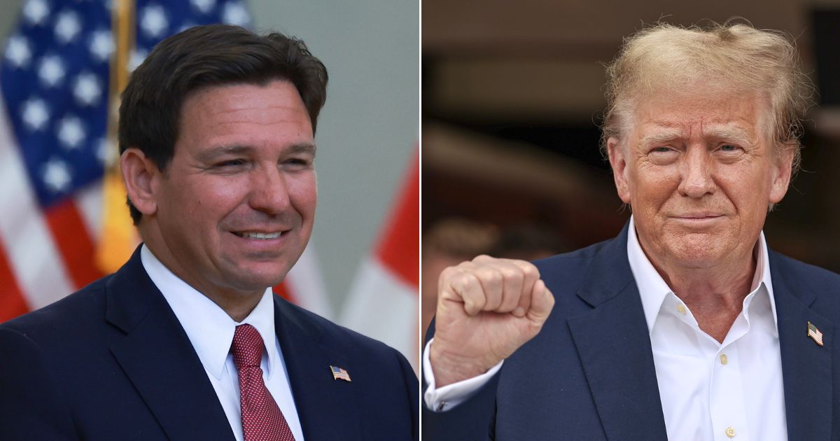 Florida Gov. Ron DeSantis, left, weighed in on whether former President Donald Trump, right, will be allowed to vote in the November election after his much-disputed felony conviction in New York.