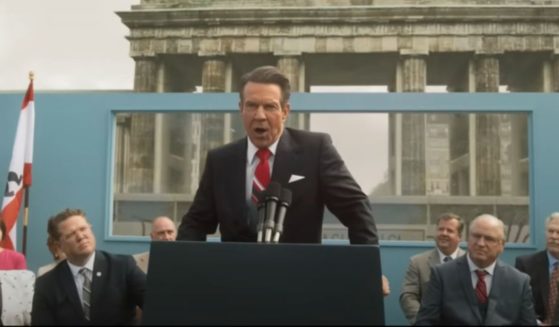 This YouTube screen shot shows a scene from the trailer for "Reagan," the upcoming Ronald Reagan biopic starring Dennis Quaid. The movie releases August 30, 2024.