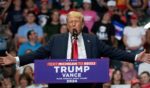 Republican presidential nominee and former President Donald Trump speaks during a campaign rally at the Van Andel Arena in Grand Rapids, Michigan, on Saturday.