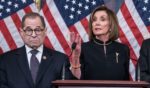 Then-Speaker of the House Nancy Pelosi (D-CA) delivers remarks alongside Chairman Jerry Nadler, House Committee on the Judiciary (D-NY) following the House of Representatives vote to impeach President Donald Trump on December 18, 2019 in Washington, DC.