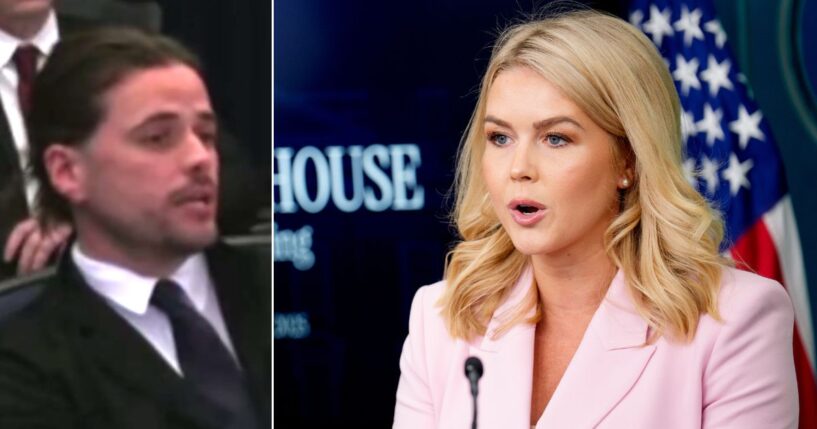 U.K. musician-turned-podcaster WInston Marshall, left, asked White House press secretary Karoline Leavitt an intriguing question.