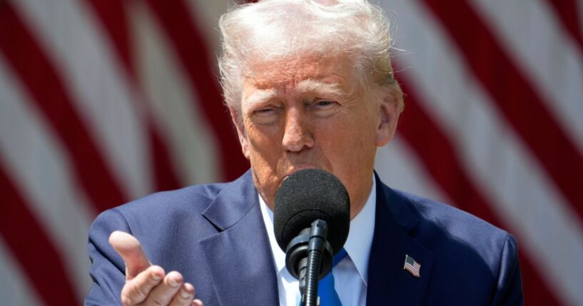 President Donald Trump speaks during a National Day of Prayer event in the Rose Garden of the White House in Washington, D.C., on Thursday.
