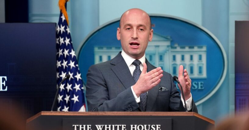White House Deputy Chief of Staff Stephen Miller speaks during a press briefing in the Brady Press Briefing Room at the White House on May 1, 2025, in Washington, D.C.
