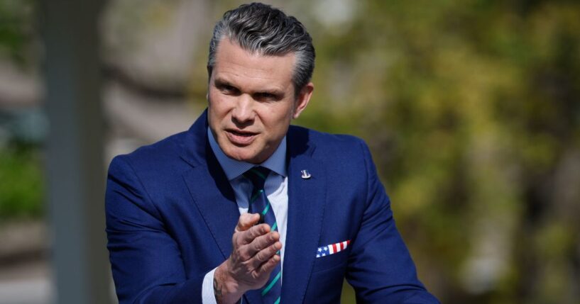 Secretary of Defense Pete Hegseth delivers remarks to students, faculty and staff at the U.S. Army War college in Carlisle, Pennsylvania, on April 23.