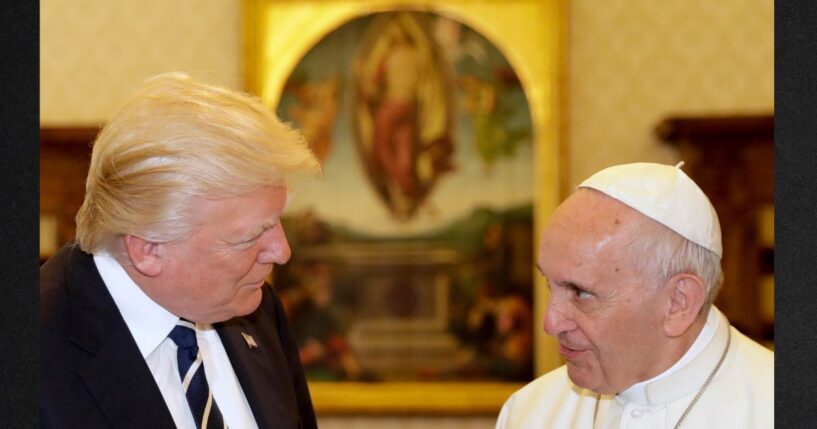 Pope Francis , right, is pictured meeting with President Donald Trump during a private audience at the Vatican on May 24, 2017.