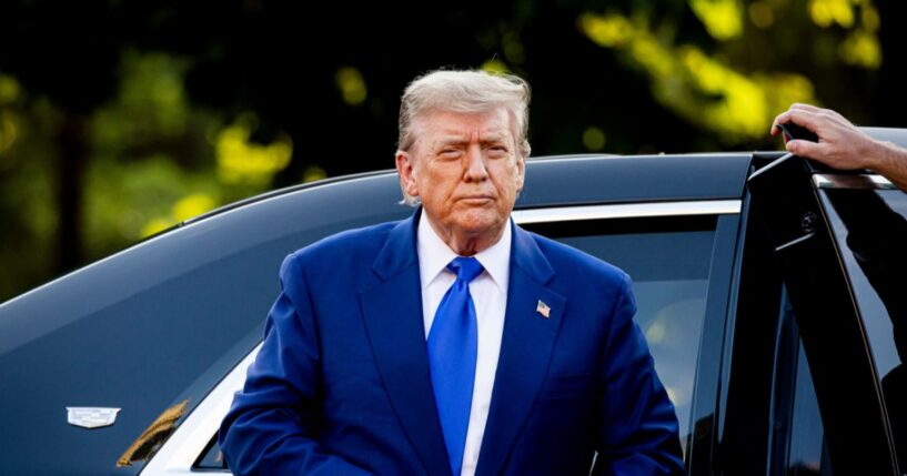 President Donald Trump arrives at Huis ten Bosch Palace for a dinner during the NATO Summit on June 24, 2025, in The Hague, Netherlands.