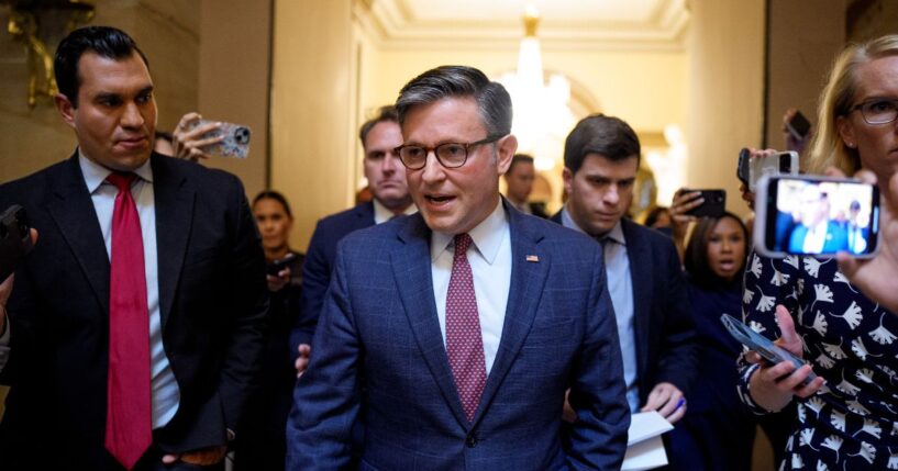 Speaker of the House Mike Johnson, a Republican from Louisiana, speaks to reporters at the U.S. Capitol on July 21, 2025, in Washington, D.C.
