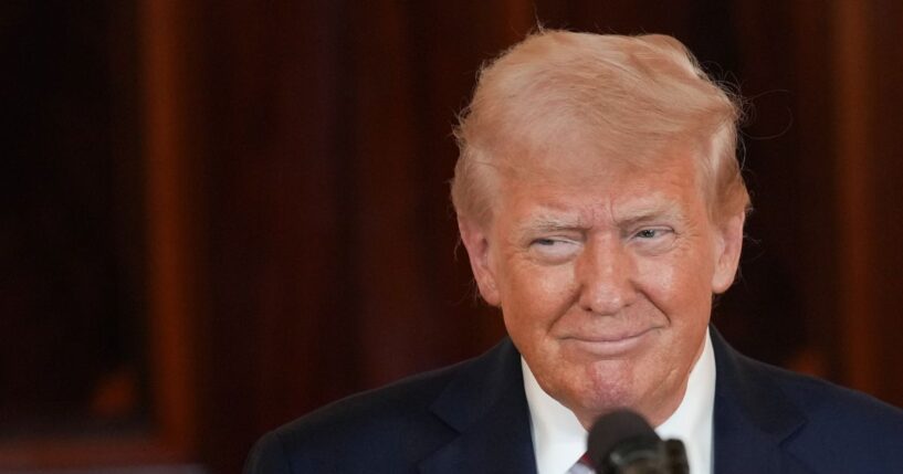 President Donald Trump speaks in the Cross Hall of the White House during an event on "Investing in America" on April 30, 2025, in Washington, D.C.