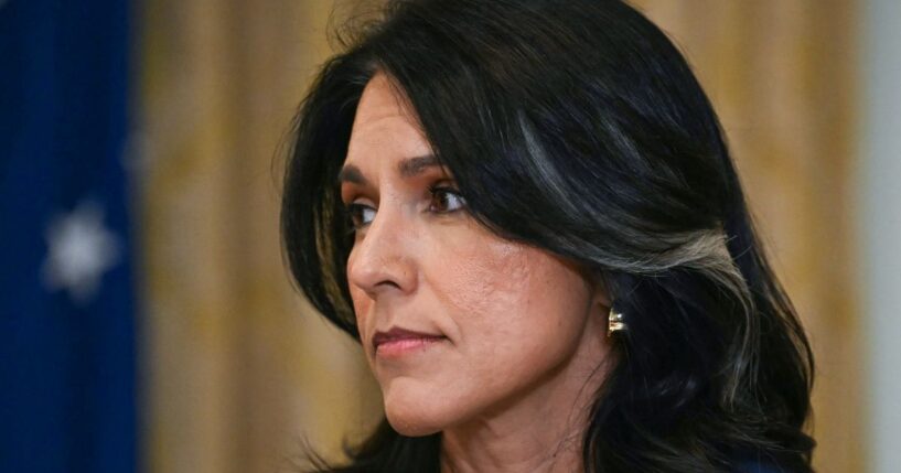 Director of National Intelligence Tulsi Gabbard looks on during a cabinet meeting with President Donald Trump in the Cabinet Room of the White House in Washington, D.C., on July 8.