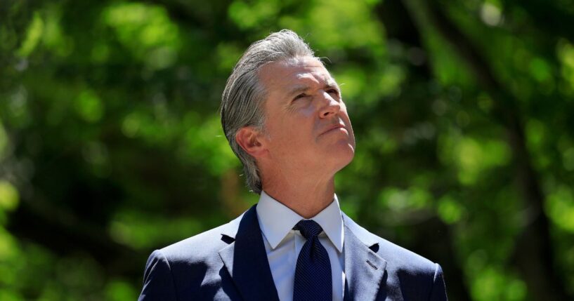California Gov. Gavin Newsom looks on during a news conference at the Governor’s Mansion in Sacramento, California, on July 25.
