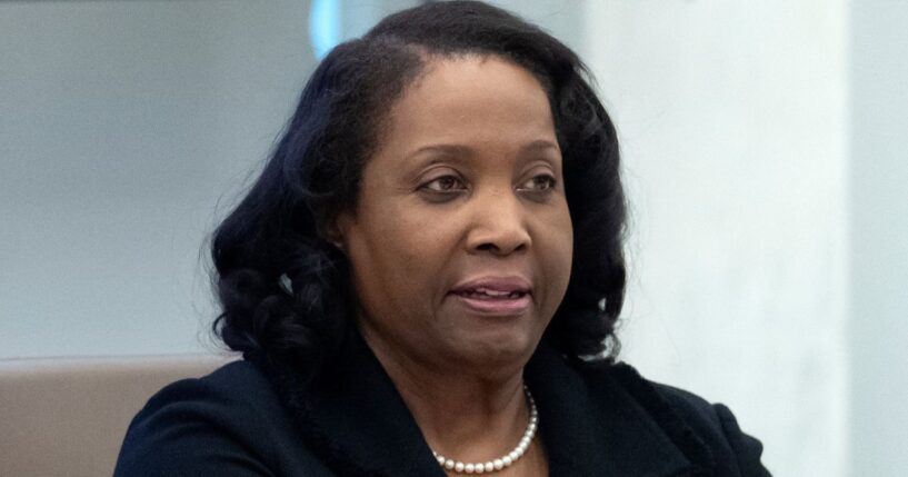 Federal Reserve Board of Governors member Lisa Cook listens during an open meeting of the Board of Governors at the Federal Reserve in Washington, D.C., on Monday.