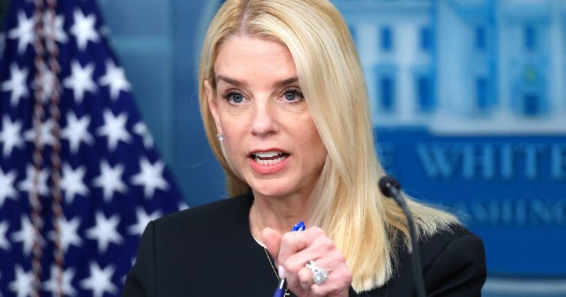 Attorney General Pam Bondi speaks on Supreme Court rulings in the briefing room at the White House in Washington, D.C., on June 27.