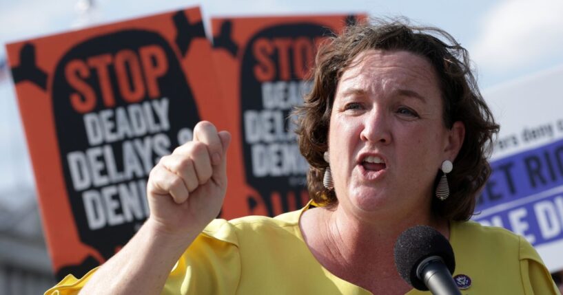 Former Rep. Katie Porter, a Democrat from California, speaks during a news conference on Medicare Advantage plans in front of the U.S. Capitol on July 25, 2023, in Washington, D.C.