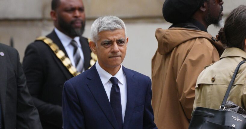 London Mayor Sadiq Khan arrives at St. Paul's Cathedral prior to a memorial service to mark the 20th anniversary of the 7/7 terror attacks on July 7, 2025, in London, England.